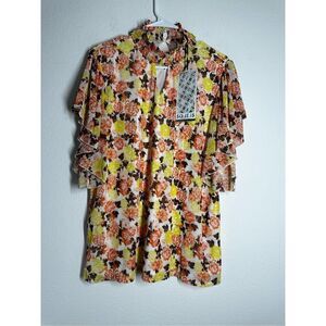 So It Is NWT Bohemian Turtleneck Romantic Floral Print White Yellow Top Size 2X